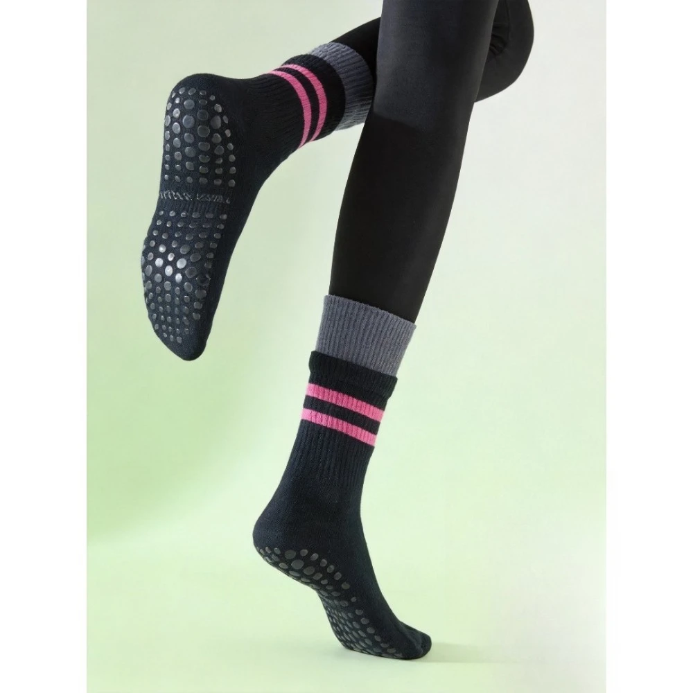 1pc Cotton Breathable Anti Slip Yoga Socks Casual Striped Indoor Dance Sports Professional Gym Pilates Fitness Yoga Clothing