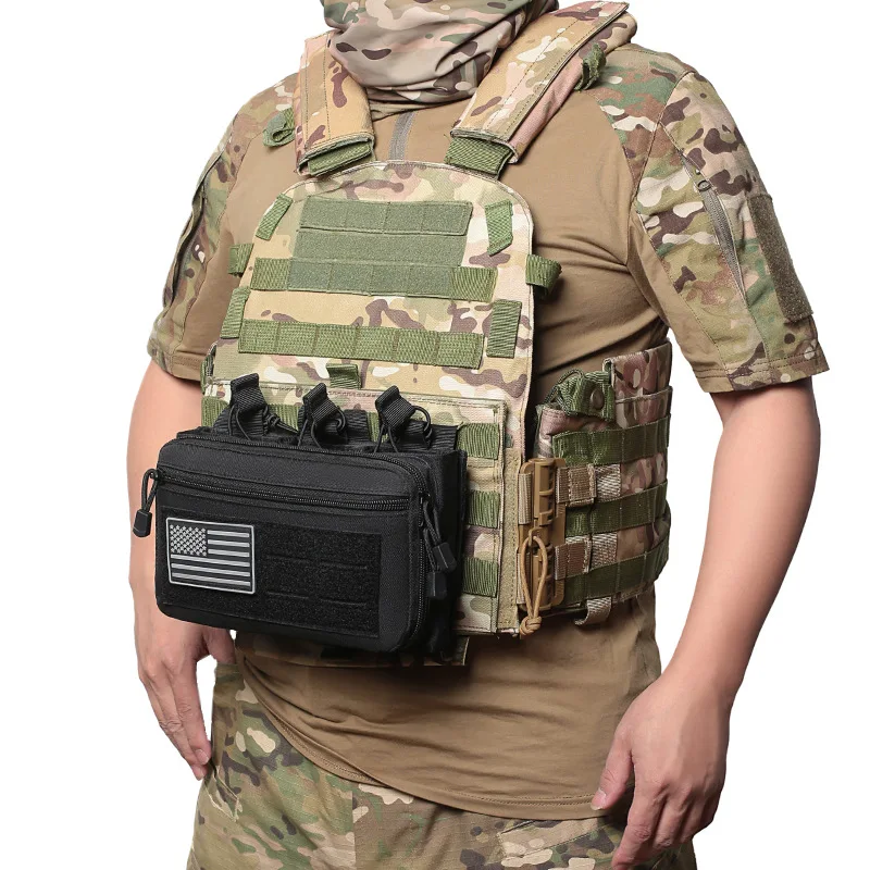 Tactical Mag Admin Pouch, Molle Utility Tool Pouch Medical EMT Organizer with Triple Stacker Magazine Holder for Hunting Vest - view 2