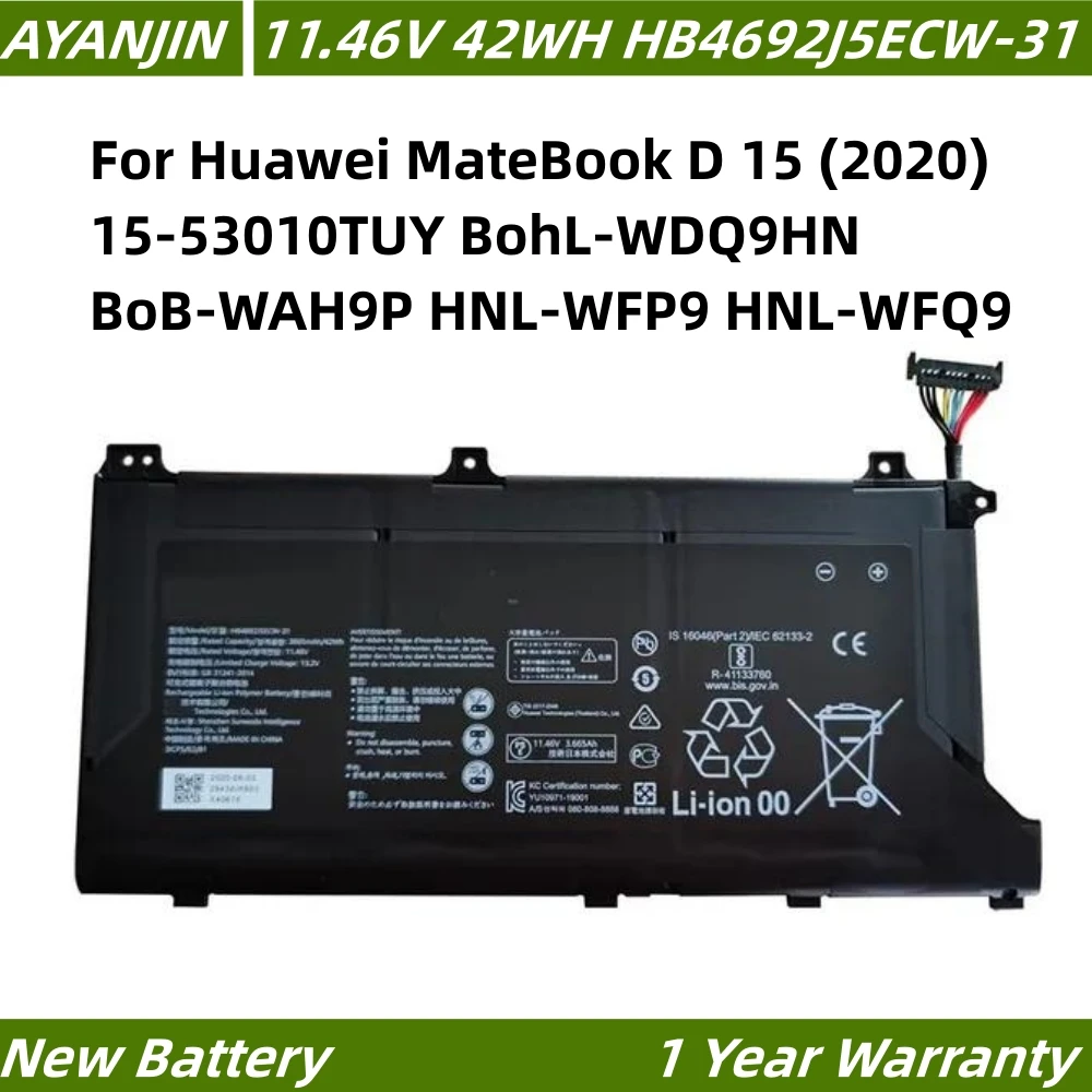 

42WH HB4692J5ECW-31 Laptop Battery For Huawei MateBook D 15 (2020) 15-53010TUY BohL-WDQ9HN BoB-WAH9P HNL-WFP9 HNL-WFQ9 42WH