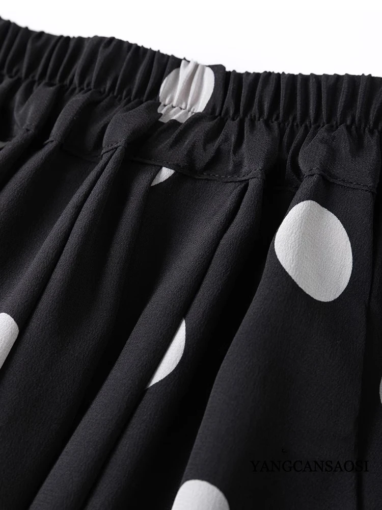 Modern Large Polka Dot 100% Natural Mulberry Silk Crepe De Chine Elastic Waist Women's Fashionable Cropped Lantern Pants