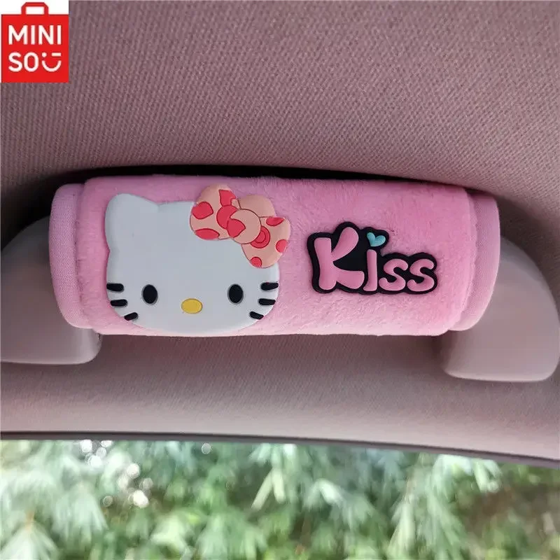 

MINISO HelloKitty Car Handle Plush Protective Cover Cartoon Mickey Minnie Daisy Donald Duck Roof Pull Gloves Couple Universal