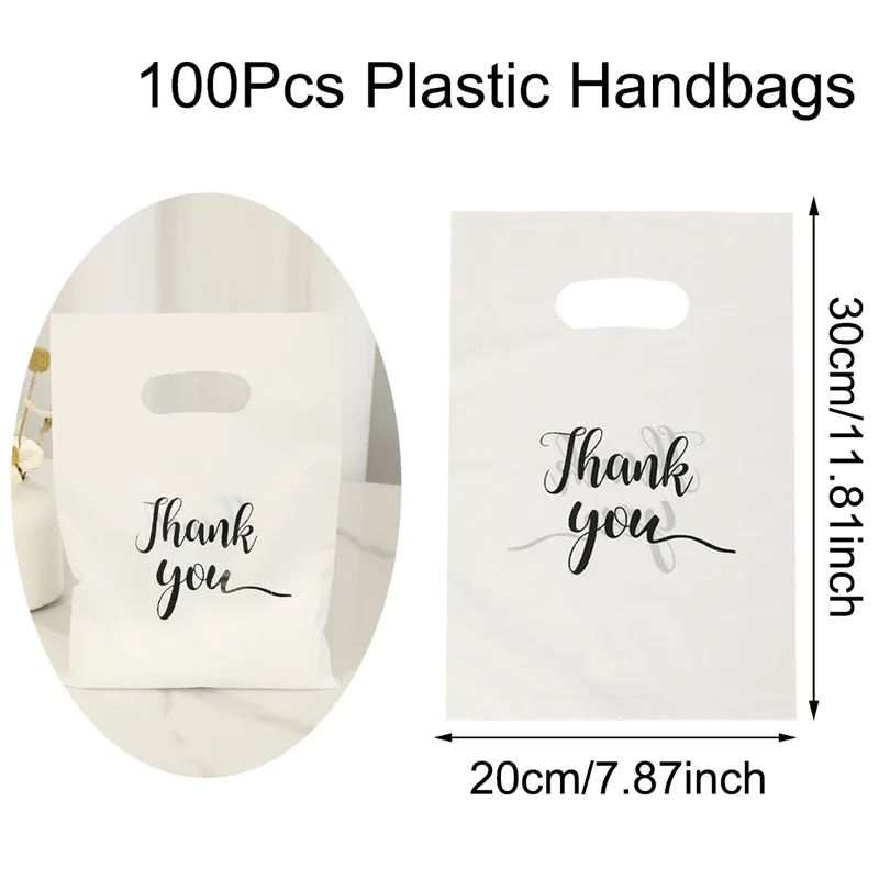 100 Stück Dankeschön-Geschenktüten aus Kunststoff, Einkaufstasche, Einkaufstasche, 20 x 30 cm, Geschenktüten, Geburtstag, Hochzeit, Party, Gastgeschenke, Süßigkeiten, Kekse, Verpackung – Detail 9
