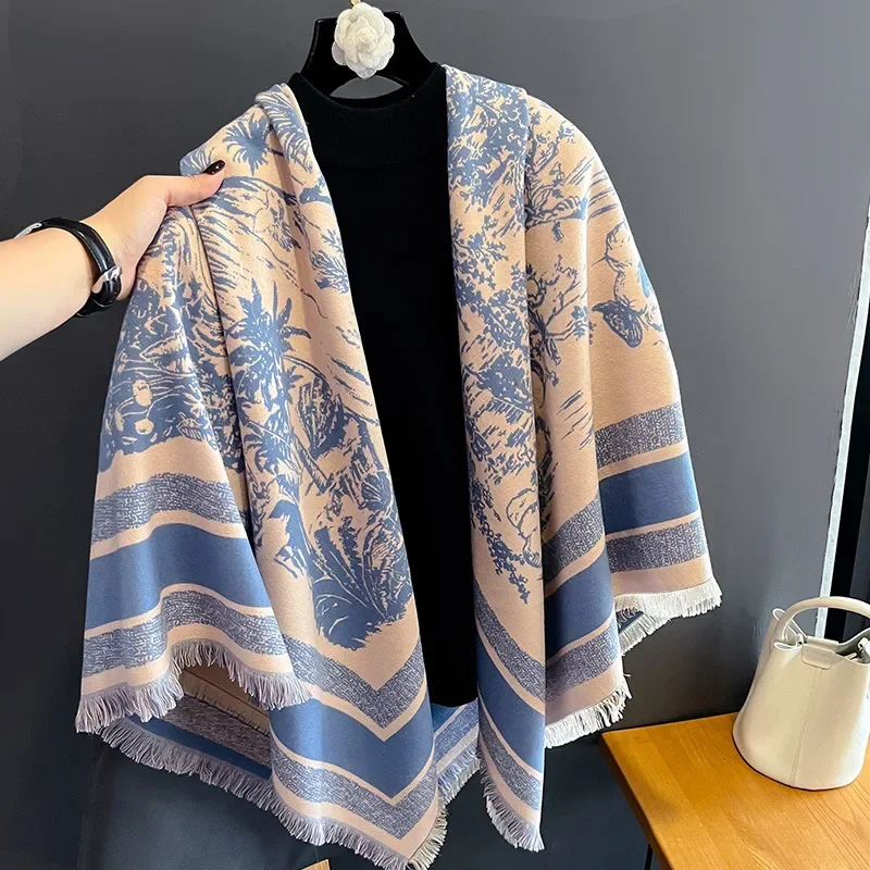 2024 Autumn Winter New Imitated Cashmrer Sqaure Scarf Women Outdoor Luxury Large Thick Scarf Keep Warm Soft Shawl 130*130cm Lady