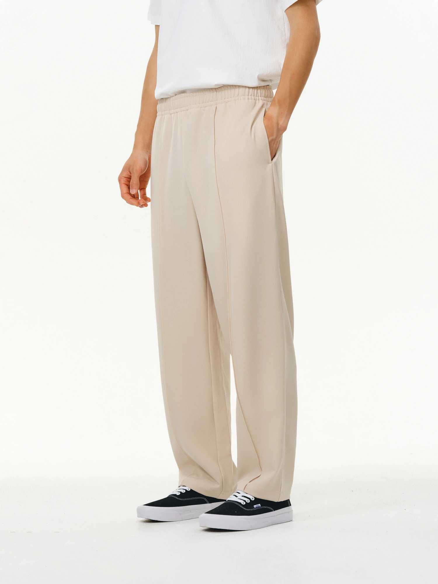 

ATRY мужские повседневные прямые брюки с эластичной резинкой на талии, пригородная одежда, против морщин, диагональный узор, высокая талия, полиэстер, лайкра