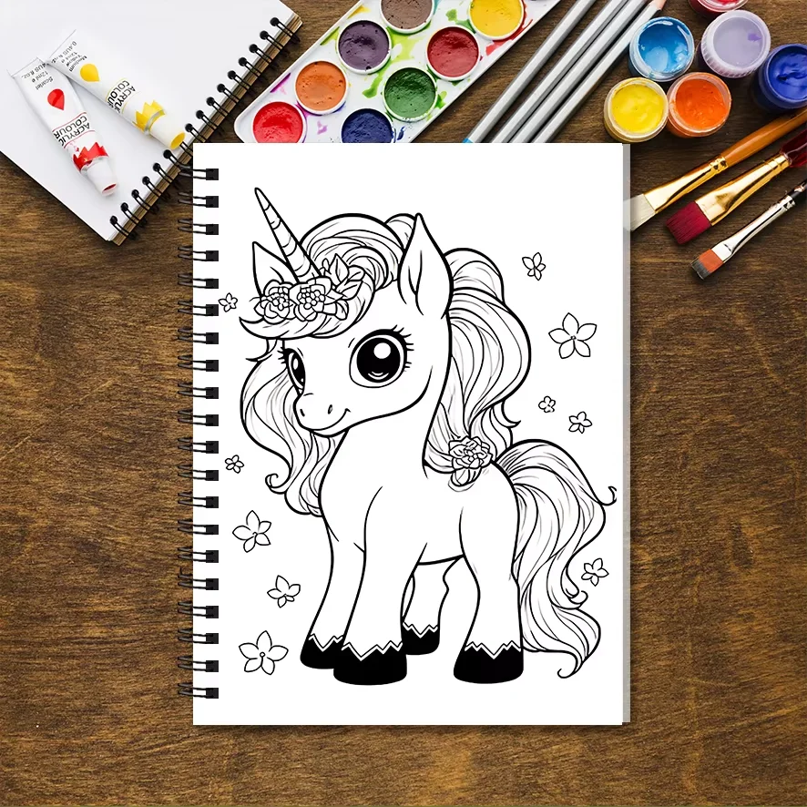 塗り絵 - 8.3 x 11.2インチ、愛らしいユニコーンの32ページ - 新学期の季節に家族や友人への理想的なギフト