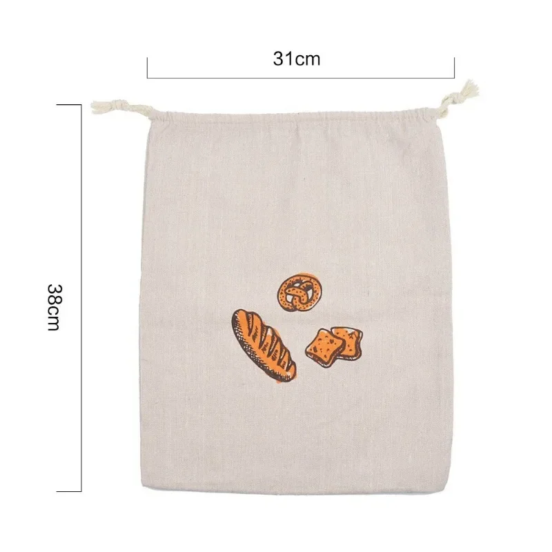 Linen Bread Bags Reusable Drawstring Large Washable Storage Food Accessories Home Unbleached Kitchen Organizer