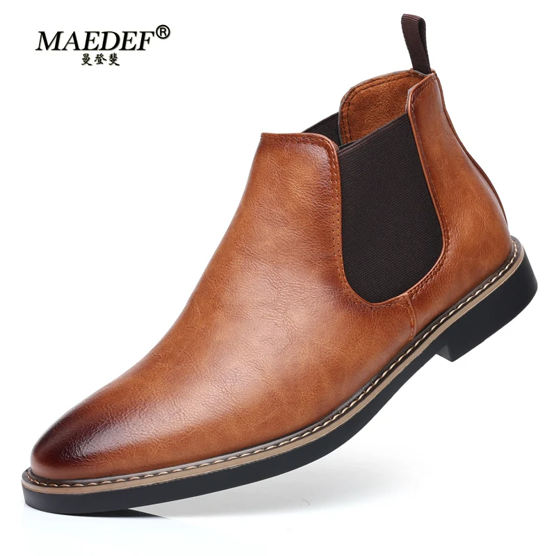 

MAEDEF British Style Chelsea Boots for Men Waterproof Man Ankel Boots Business Dress Boots Spring Autumn Masculina Leather Shoes