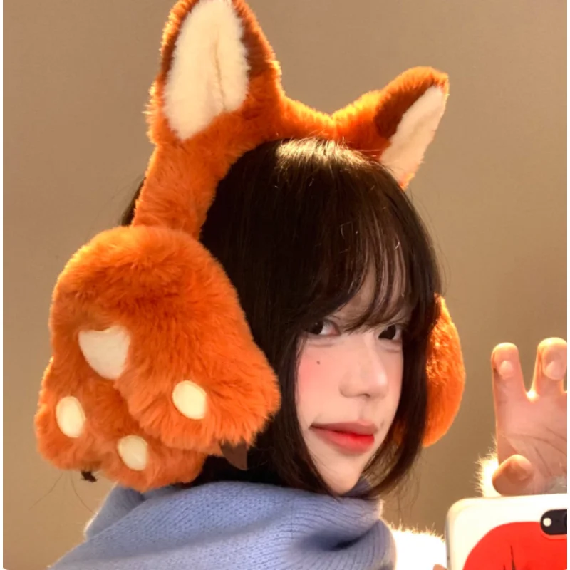 Cute Fire Fox Plush Girl Winter Warm And Cold-Proof Earmuffs