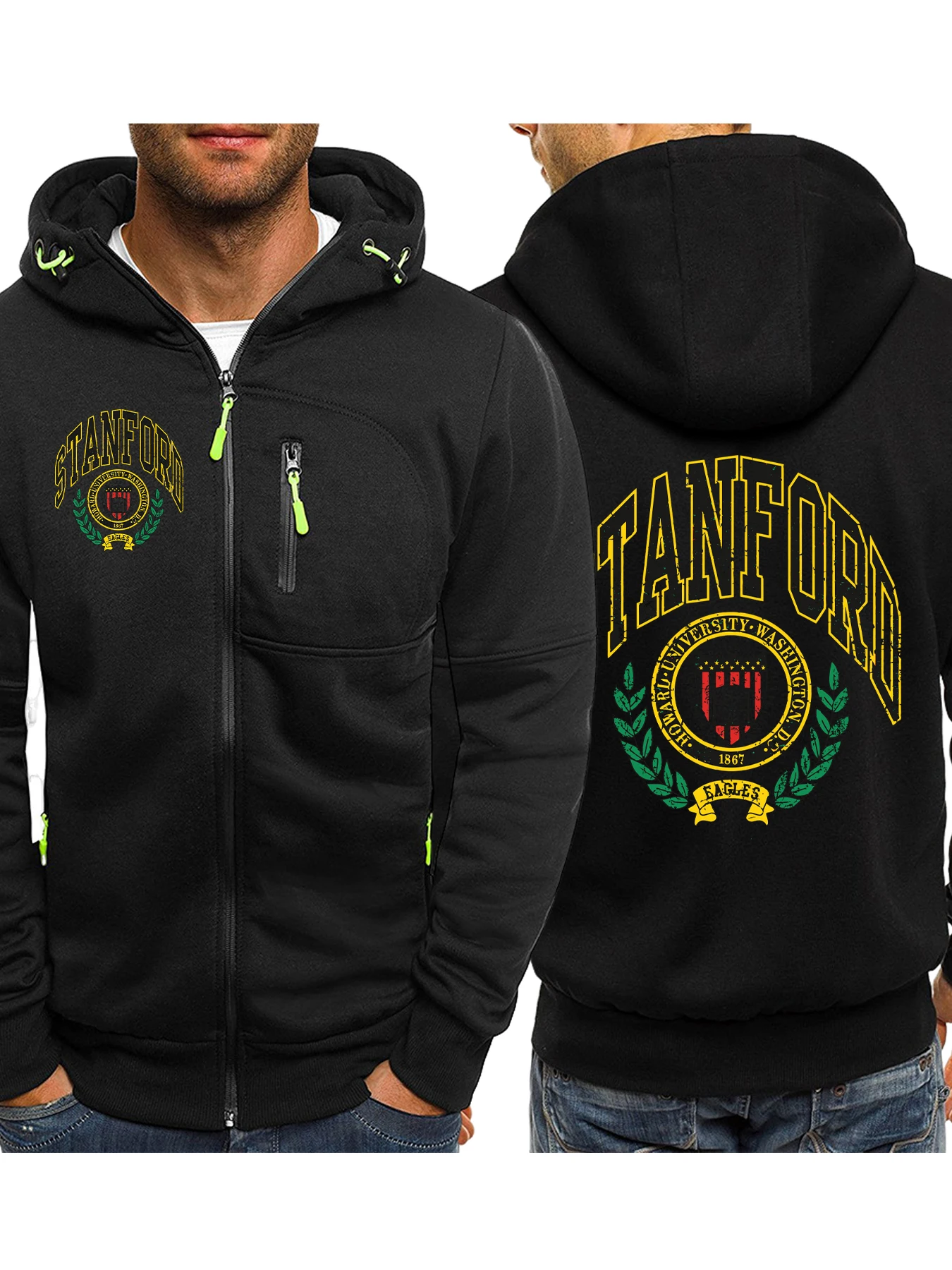 

Stanford Eagles 1897, осенняя мужская толстовка на молнии с принтом, модная универсальная уличная одежда, флисовая свободная одежда, толстовки в стиле хип-хоп