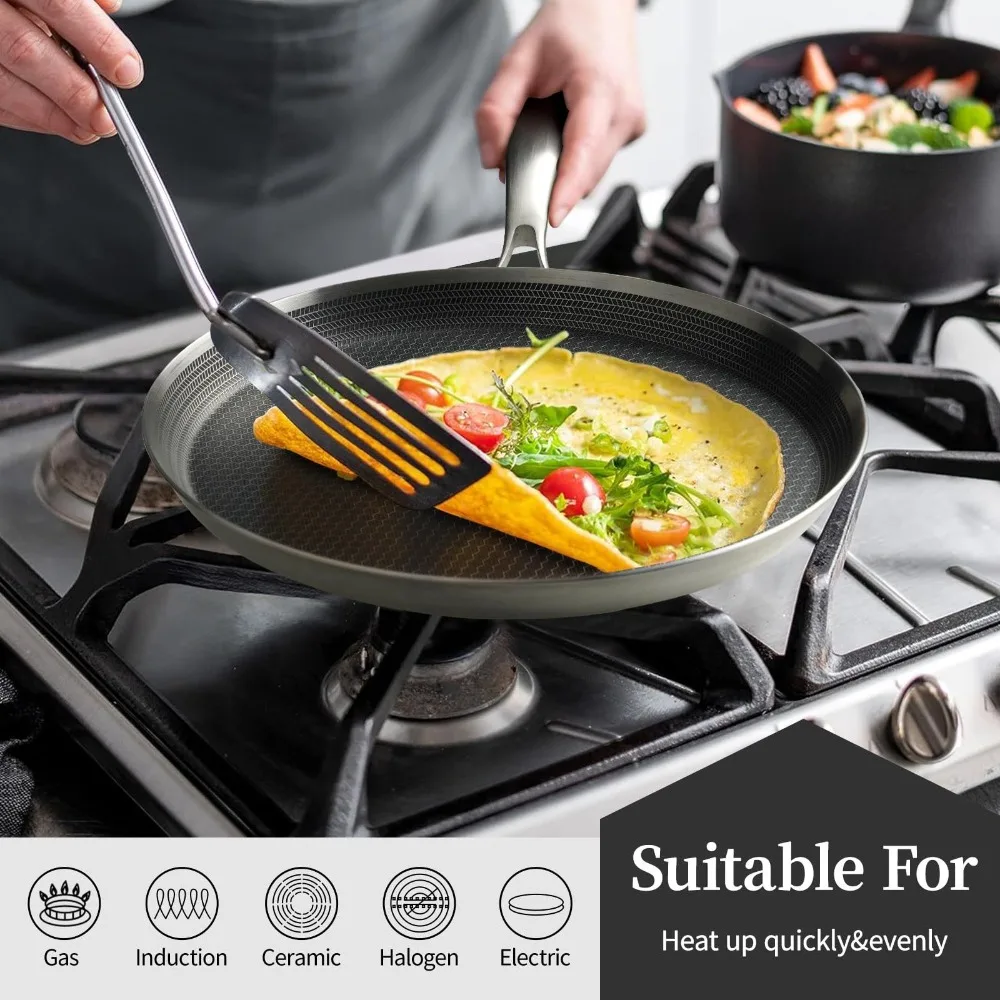 

Stainless Steel Crepe Pan 26/28cm Non-Stick Frying Pan Pizza Tray Kitchen Cookware Honeycomb Coating Pancake Egg Pan All Stoves