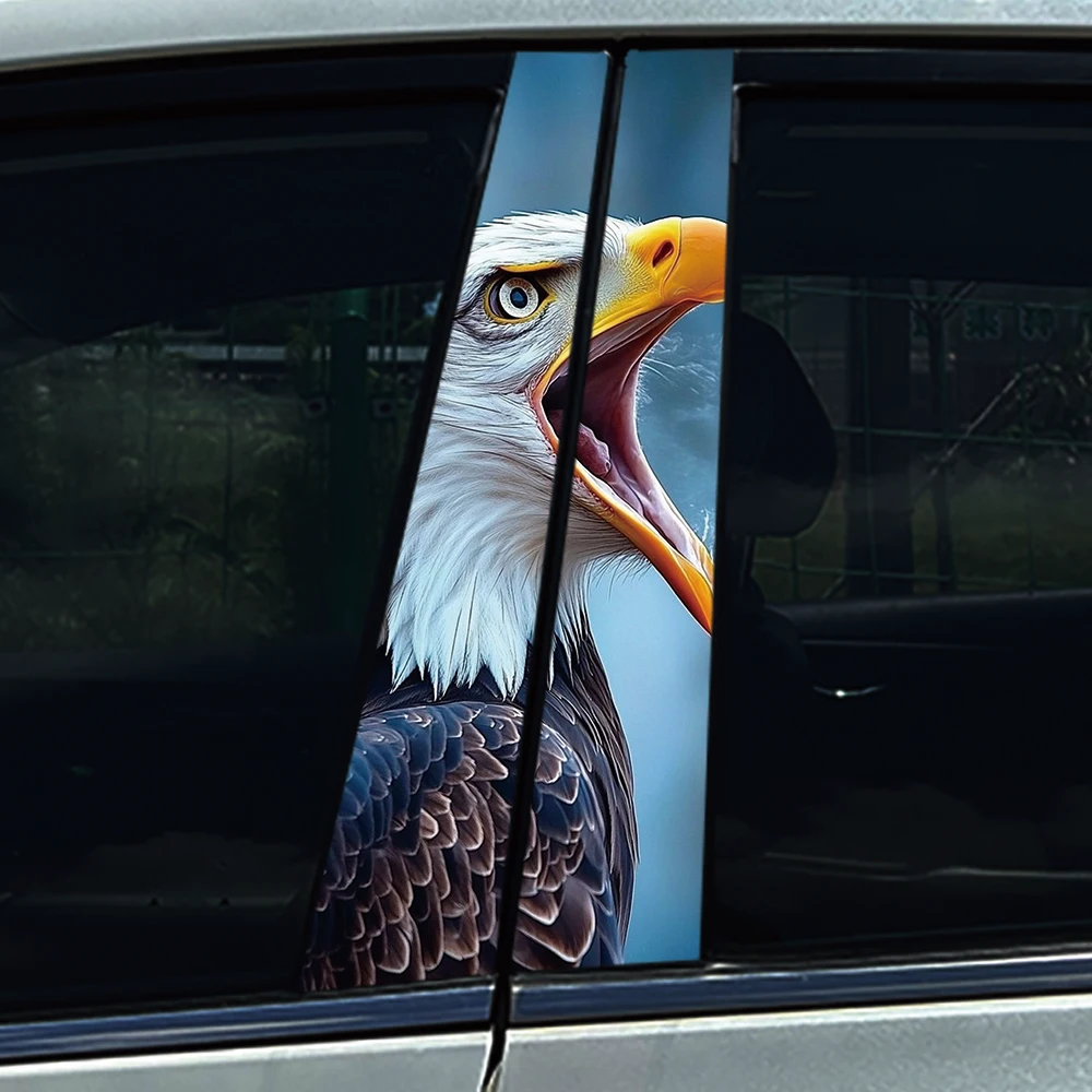 Soaring-Autocollants de voiture 3D aigle à tête blanche, autocollants de pilier de porte automatique, décoration de couverture anti-rayures de colonne centrale étanche