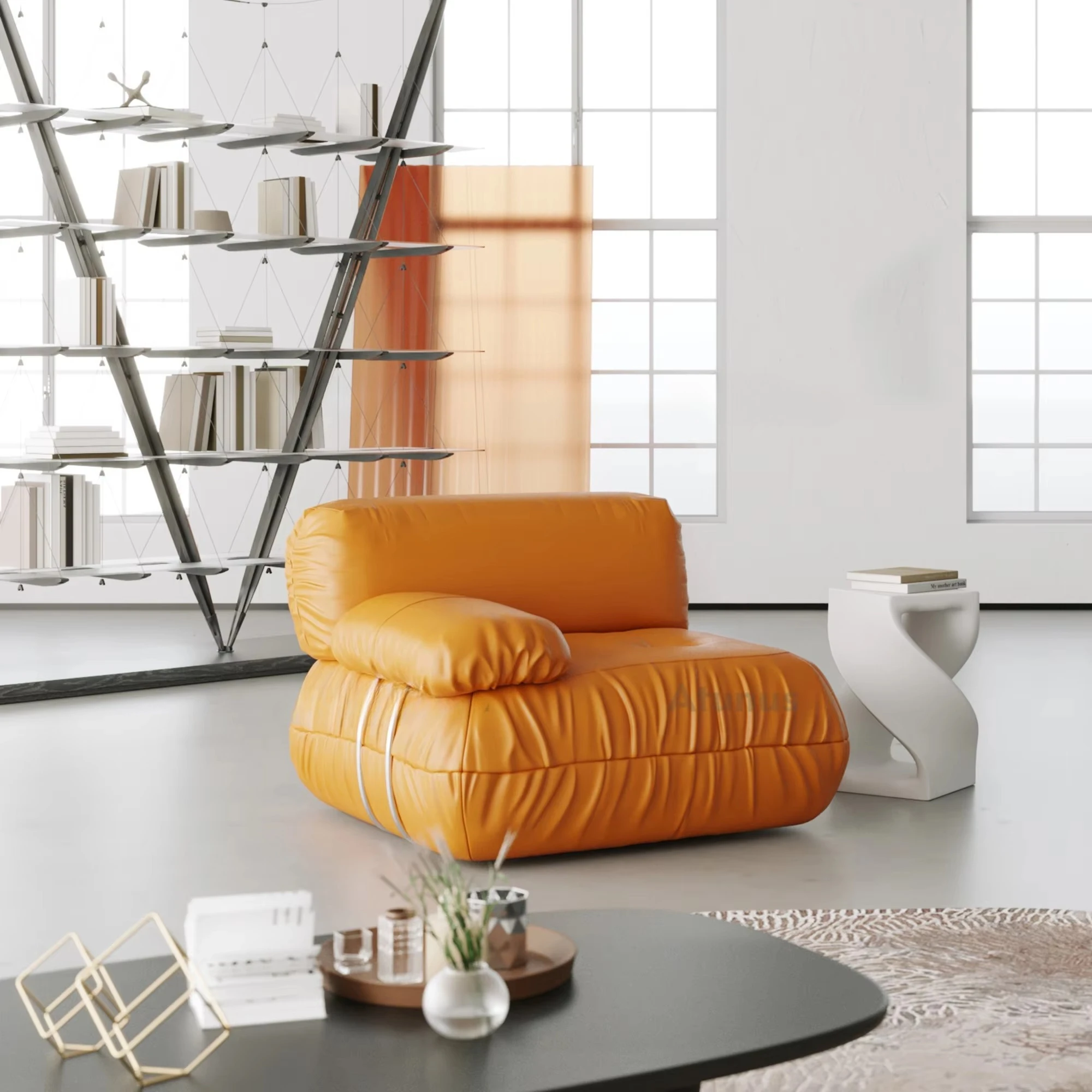 

Скандинавский минималистичный кожаный одноместный диван с царапинами для домашних животных, гостиная, спальня, домашний офис, желтый постмодернистский диван