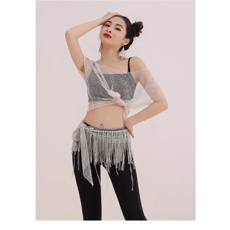 Adult Belly Dance Women's Fine Shining Hip Scarf Multi layer tassel Hot Diamond Waist Chain Dance Dress Team Performance Dress