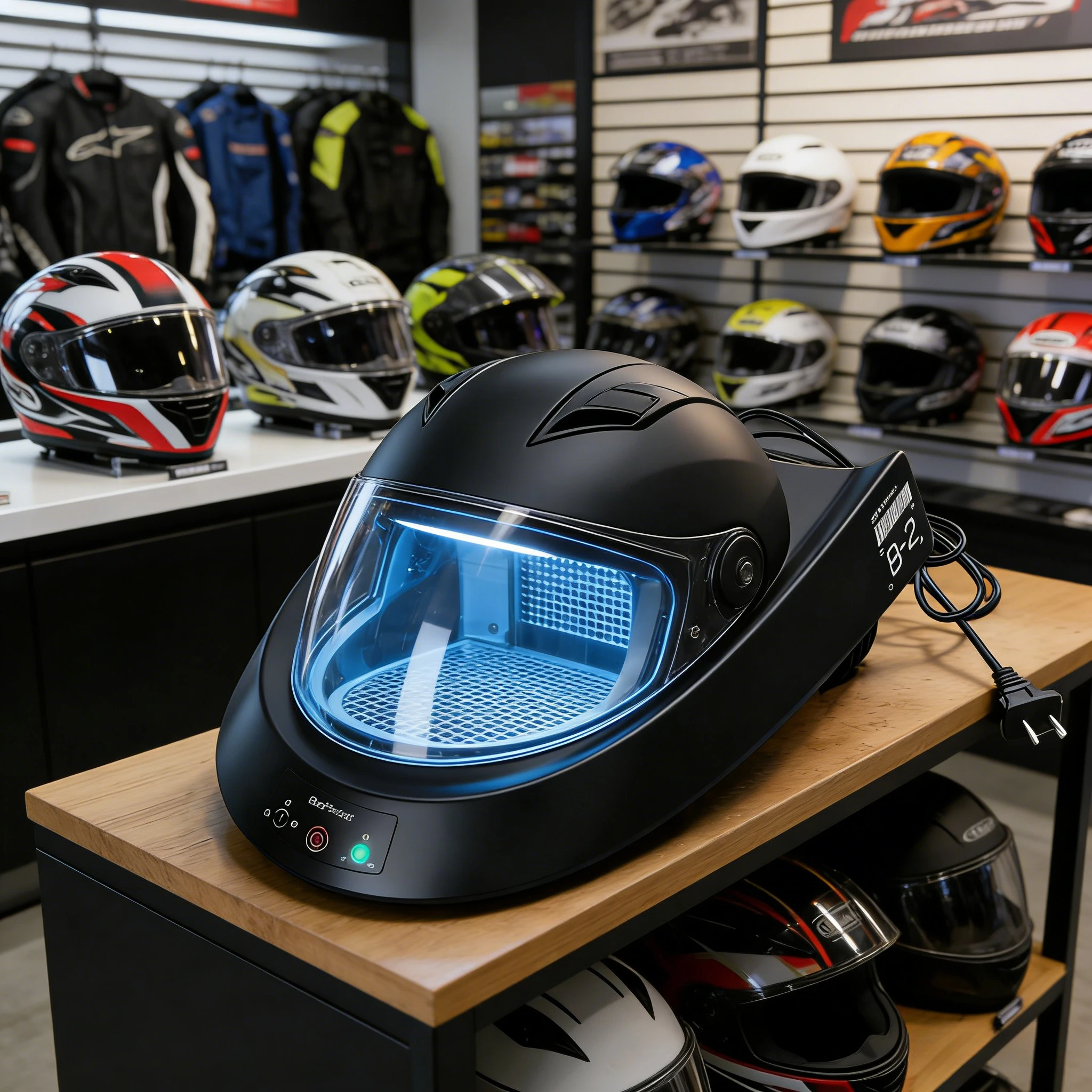 SmartMotorcycleHelmetDryerFeaturesSterilizationDustRemovalFunctionsTemperatureControl,andAmbientLighting