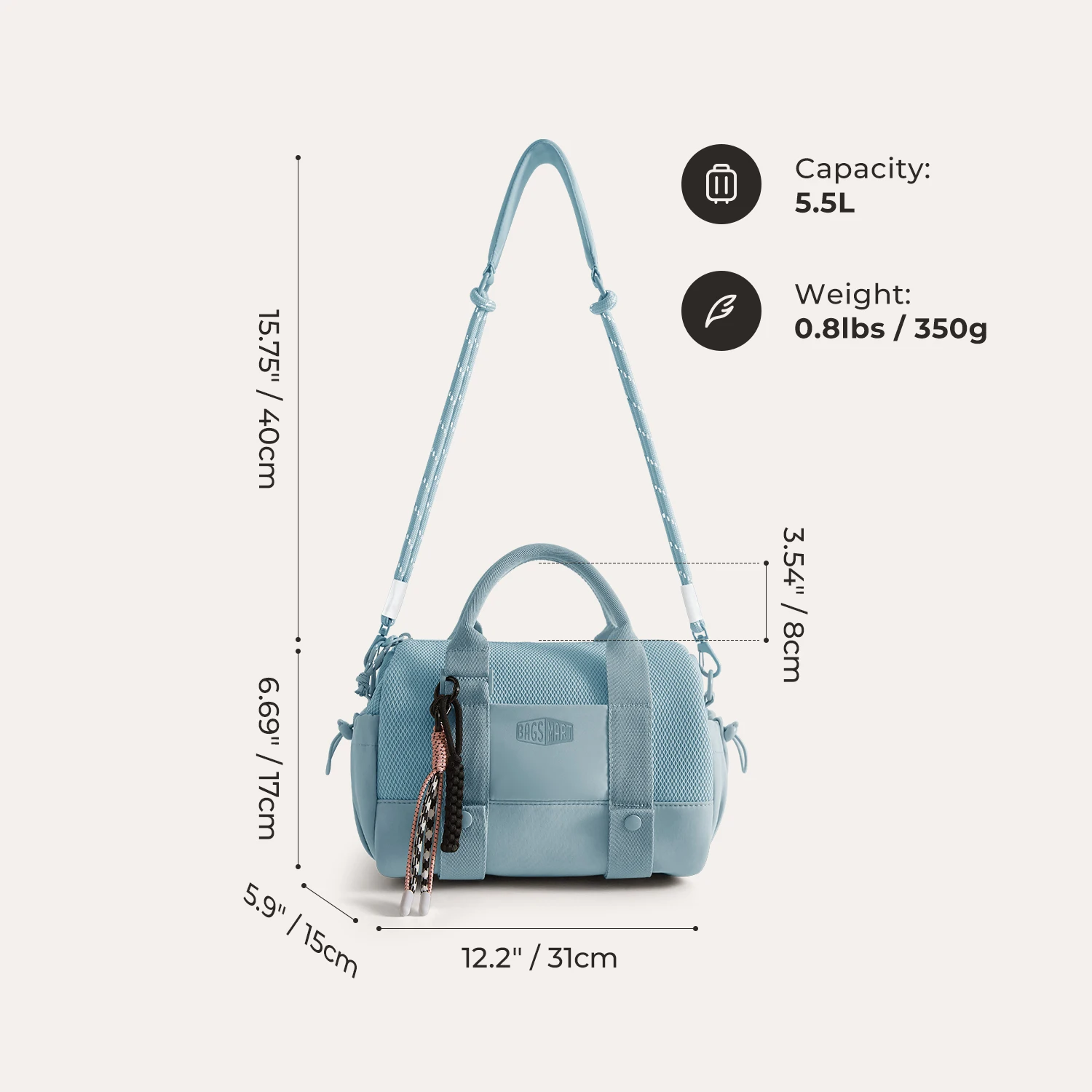 BAGSMART Boston-Tasche für Damen, Mini-Reisetasche, Schulter-Crossbody-Tasche, wasserdicht, mit Nassfach, für Fitnessstudio, Reisen, Alltag, Strand, Weekender – Detail 36