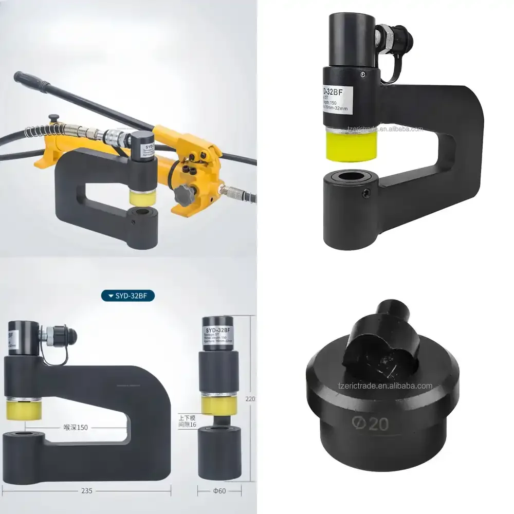 

SYD-32BF Hydraulic Cable Bridge Hole Puncher Machine 150mm Throat Depth 16-32mm Range Stainless Steel Iron Plate Punching