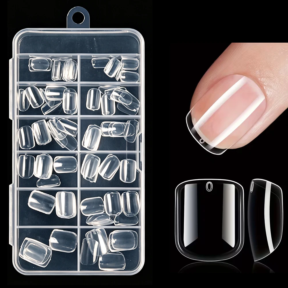 120PCS Short Square Clear Nail Tips Full Cover Artificial False Nails Gel Extension Capsules Press On Nail Tips for Nail Art