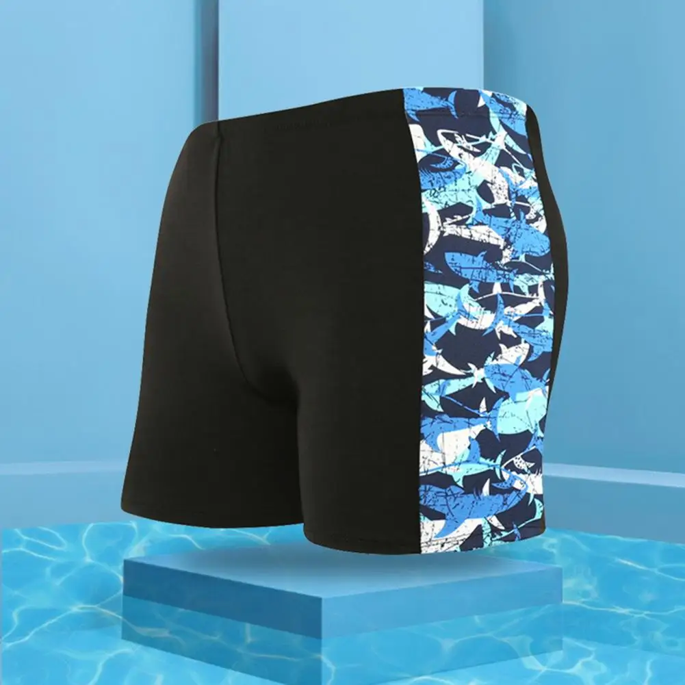 Inner Drawstring Mid-rise Swimming Trunks with Lining Elastic Waistband Beach Shorts Men Shark Print Swim Shorts Beachwear