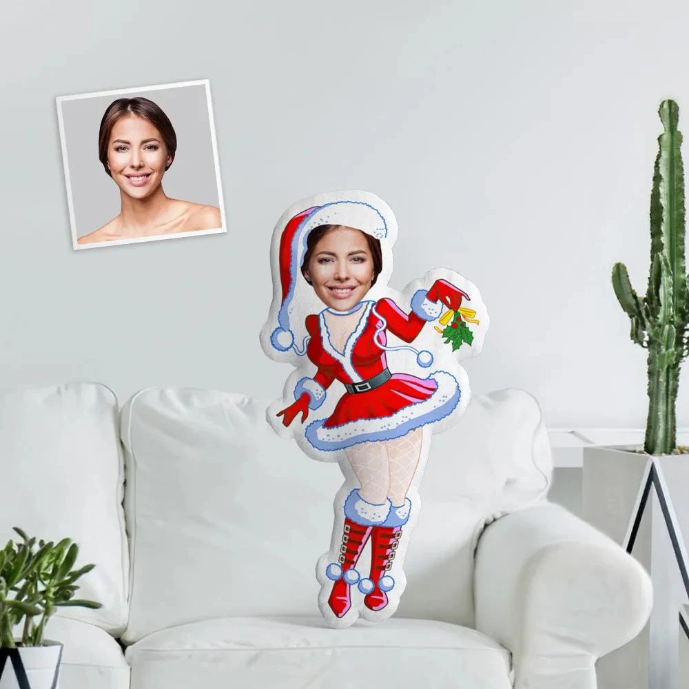 Benutzerdefiniertes Mädchenporträt Santa Minime Wurfkissen Einzigartiges personalisiertes Weihnachtsmädchen in roten Stiefeln Wurfkissen für Erstaunlich – Detail 1