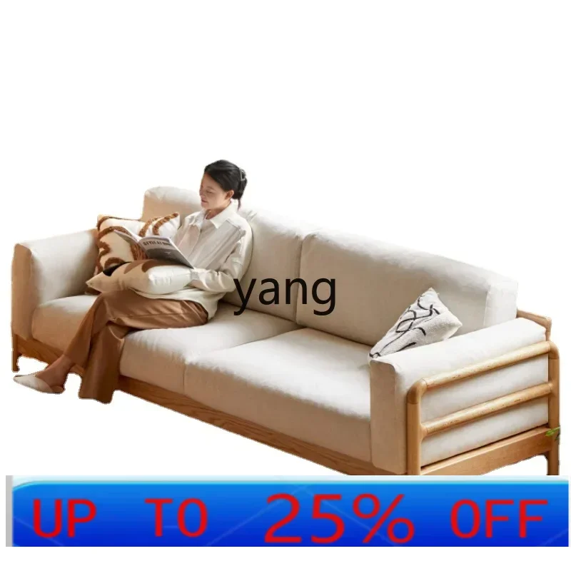 

LMMLiving Room Oak Three-Seat Straight Row Sofa Simple Modern White Fabric Sofa