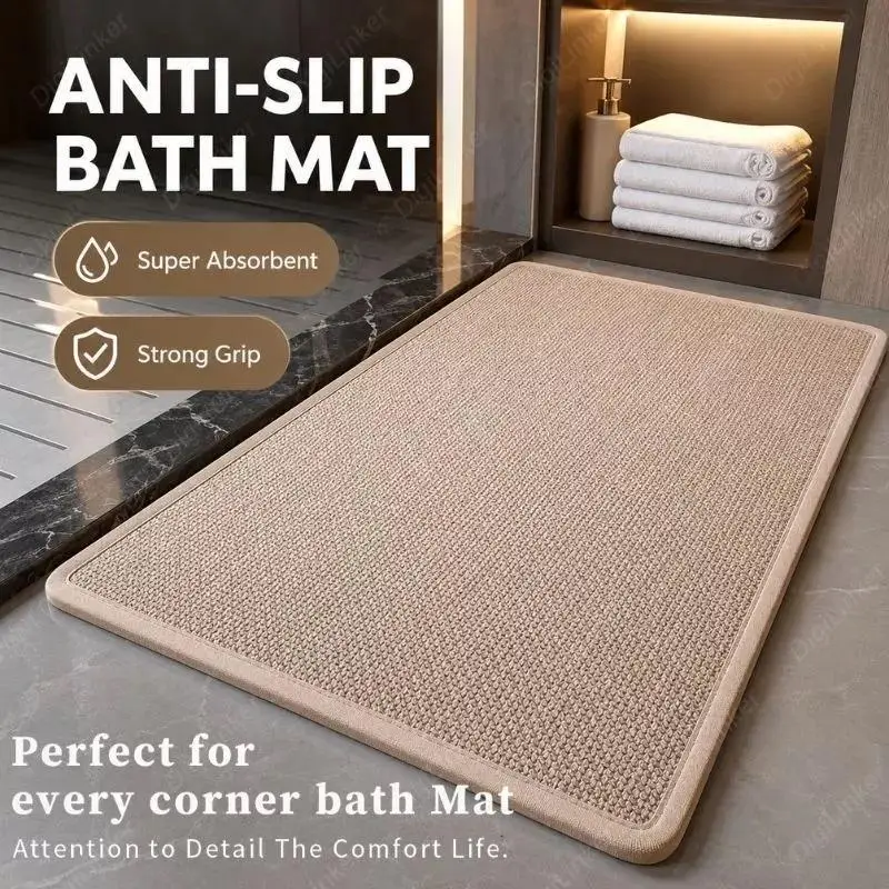 Bathroom Floor Mat Anti Slip Super Water Absorbent Linen Quick Dry Shower Doormat Home Decor Accessory
