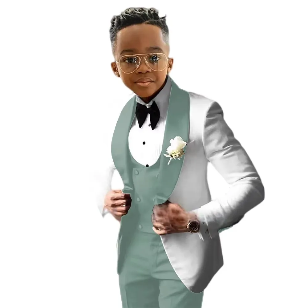 Matcha Green 3-Piece Boys Suit Set Elegant Children's Tuxedo with Jacket Vest Pants for Party Prom Wedding Guest Outfit 2-20T