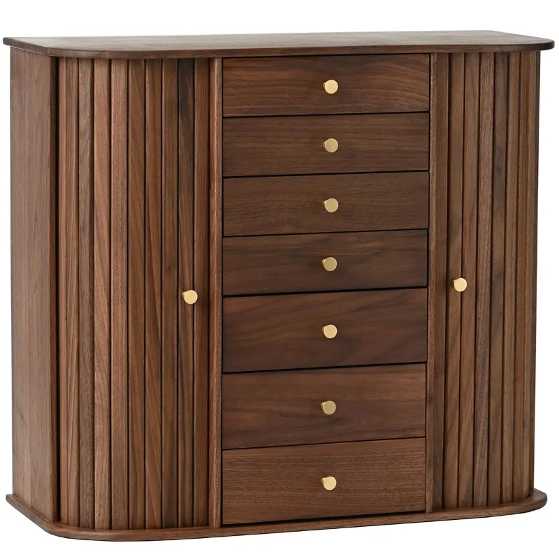 North American black walnut solid wood rolling shutter door drawer cabinet retro medieval storage storage small cabinet