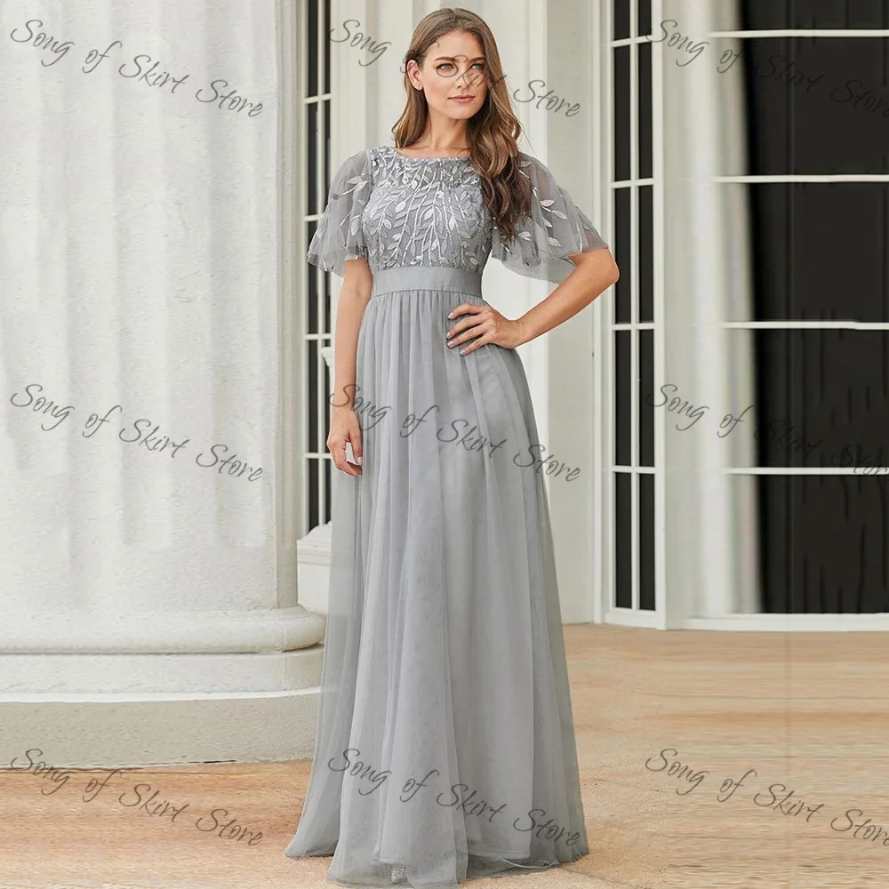 Pius Size A-Line Mother Of The Bride Dresses Short Sleeve Floor-Length Prom Gown 2022 Embroidery Chiffon Evening Dress Vestido