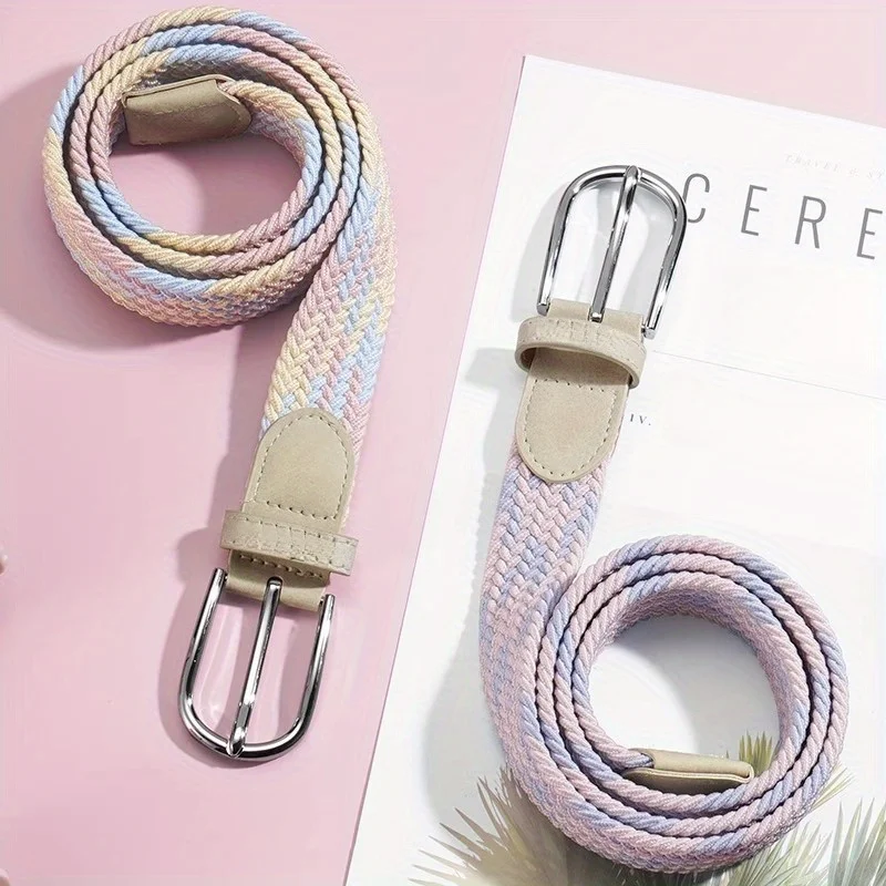 لكمة خالية حزام المرأة جميع مطابقة الجينز سير من القنب المنسوجة مطاطا تمتد دبوس مشبك طالب كسول حزام منسوج