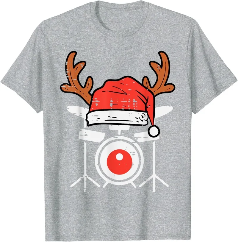 Drums Christmas Music Instrument Band Drummer Rock Xmas Cotton T-Shirt Crew Neck Short Sleeve All Seasons Casual Comfortable Tee