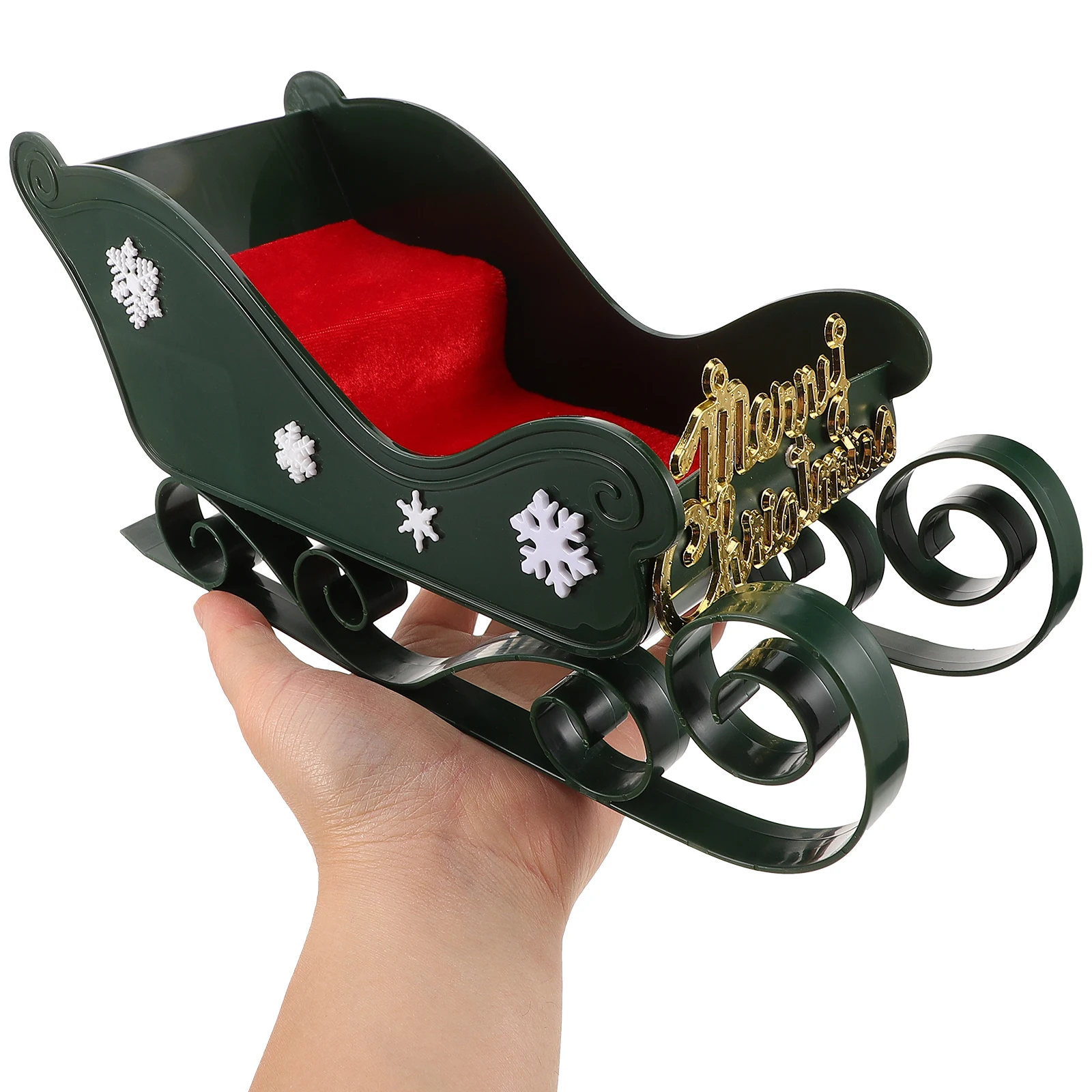 

Christmas Sleigh Decoration Green Candy Bowl Table Ornament Winter Holiday Home Office Shop Hotel Restaurant Party DIY Decor