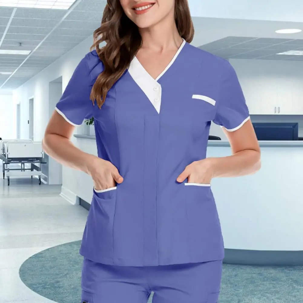 

Nurse Uniform Scrubs Tops Womens Short Sleeve Pocket Overalls Uniforms Medical Nursing Working Workwear Workers Tunic Scrubs Top