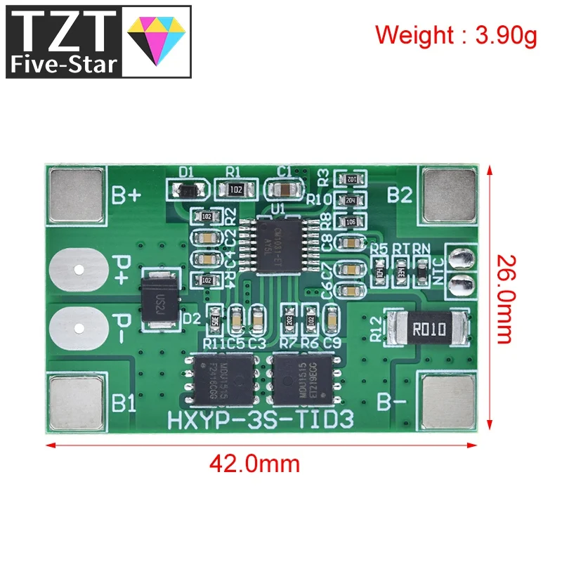 TZT 3S 10A Li-ion Lithium Battery 18650 Charger PCB BMS Protection Board 12V 11.1V 12.6V Prevent overcharge