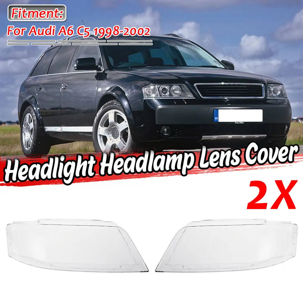 

LEFT RIGHT Clear Car Front Headlight Lens Cover Replacement Headlamp Covers Shell For Audi A6 C5 1998 1999 2000 2001 2002