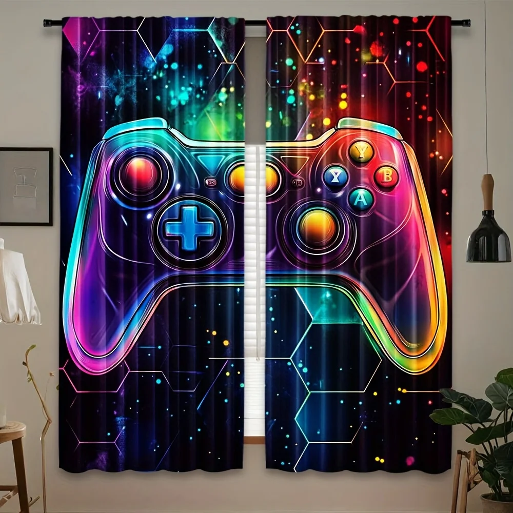 Neon Game Controller Window Curtains for Gamer Bedroom Living Room Playroom Privacy Protection Home Decor Without curtain rod
