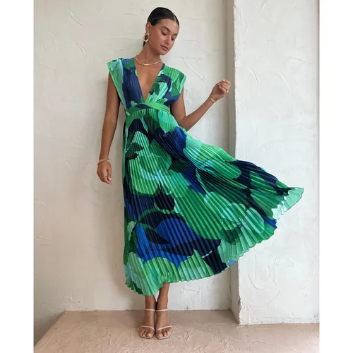 Imagen 2 del producto Vestido informal plisado sin mangas para mujer, talla S-XL, Primavera/Verano, europeo y americano, holgado, para vacaciones