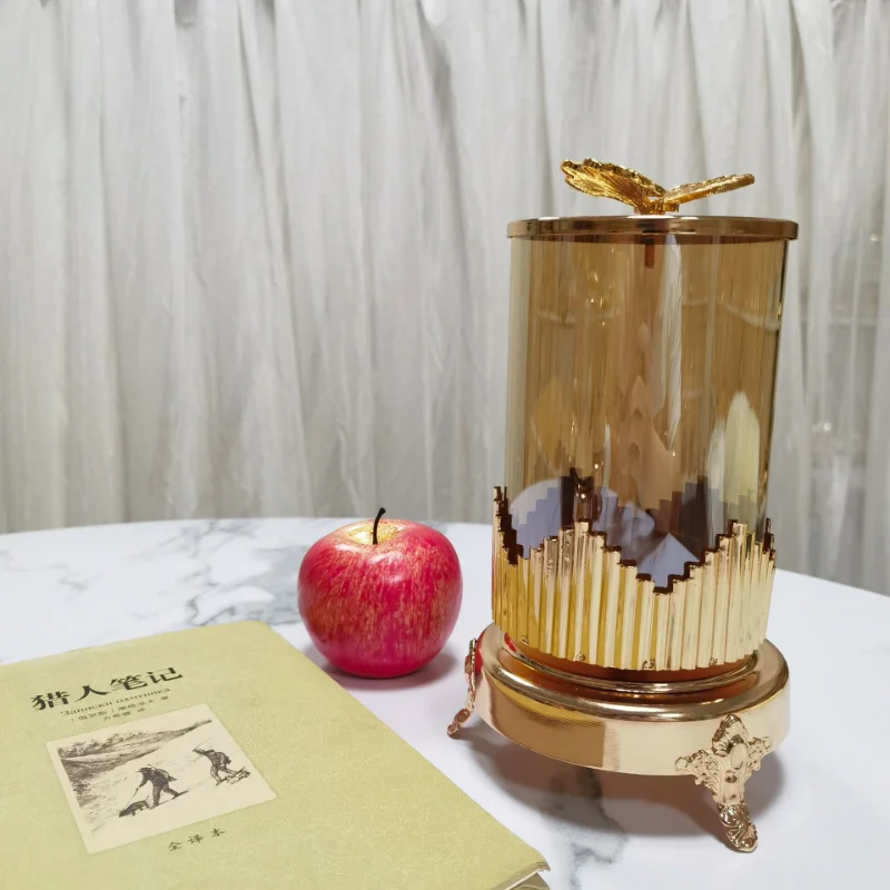 Butterfly Glass Candy Dried Fruit Jar Golden Vase Creative Metal Jewelry Cosmetic Cotton Swab Box Candle Jar Living Room Decor