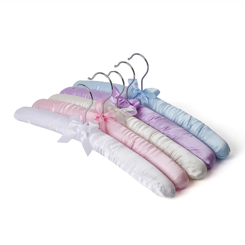 1PC 38cm Satin Padded Hanger Silk Wrapped Clothes Hanger Clothes Hanging Silver Hook Sponge Hangers Clothes Shop Display Hangers