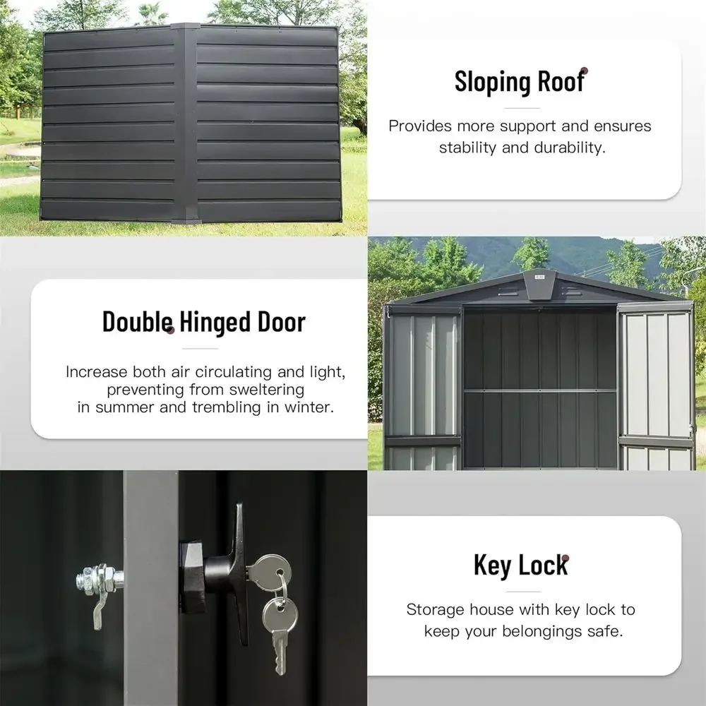 Weather-Resistant Outdoor Storage Shed with Lockable Door, 5.7x3ft, Black