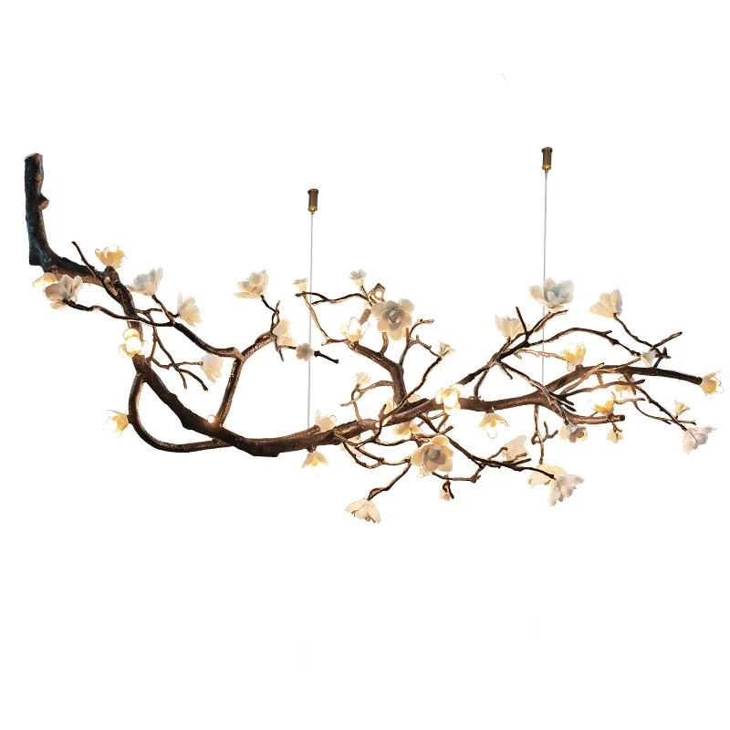 

Light luxury living room full copper branches ceramic magnolia art wabi sabi wind new Chinese chandelier