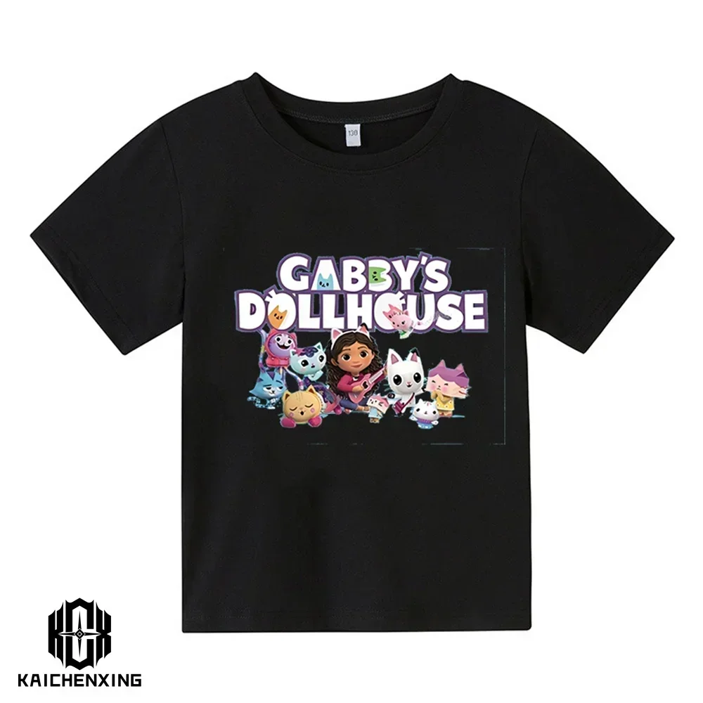 

Футболки для маленьких девочек Kawaii Gabby's Doll House Футболка с графическим принтом Милая детская одежда Розовые футболки Эстетичная одежда для девочек Топ