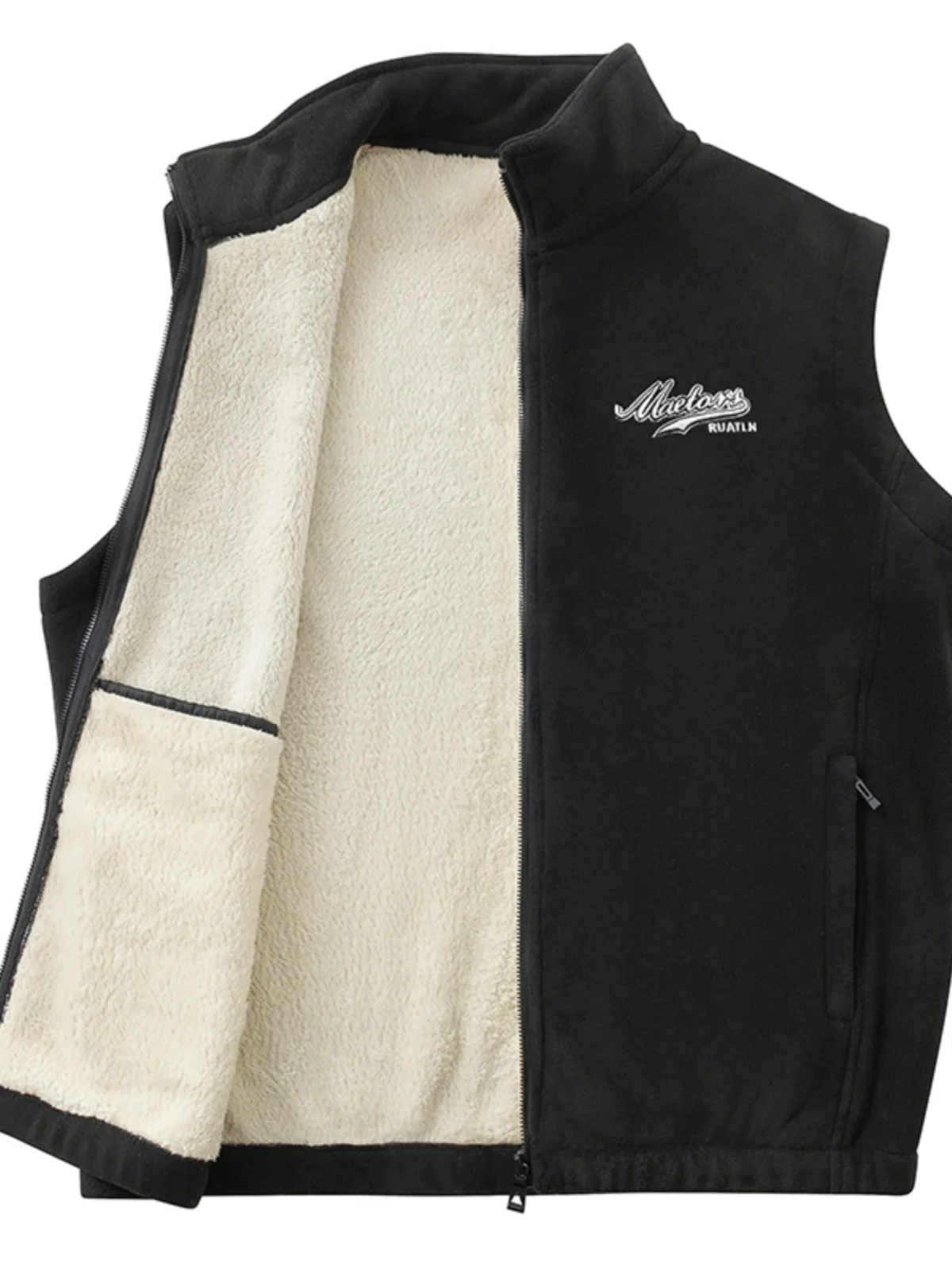 

Мужской утепленный жилет из овечьего флиса, повседневная теплая зимняя верхняя одежда, приталенный крой, полиэстер, нейлон, композитное волокно, застежка-молния