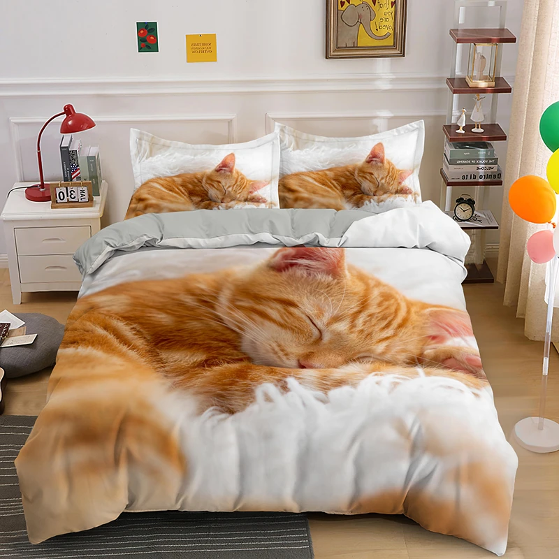 

Lovely Pet Cat Bedding Set Animal Printed Covers Single Double King Queen Size Duvet Cover Kitty Pattern Quilt Cover