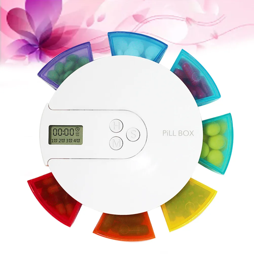 Digital Weekly Pill Organizer 7 Colored Compartments Holds 5-20 Pills Each 4 Programmable Alarms Morning Lunch Dinner Bedtime