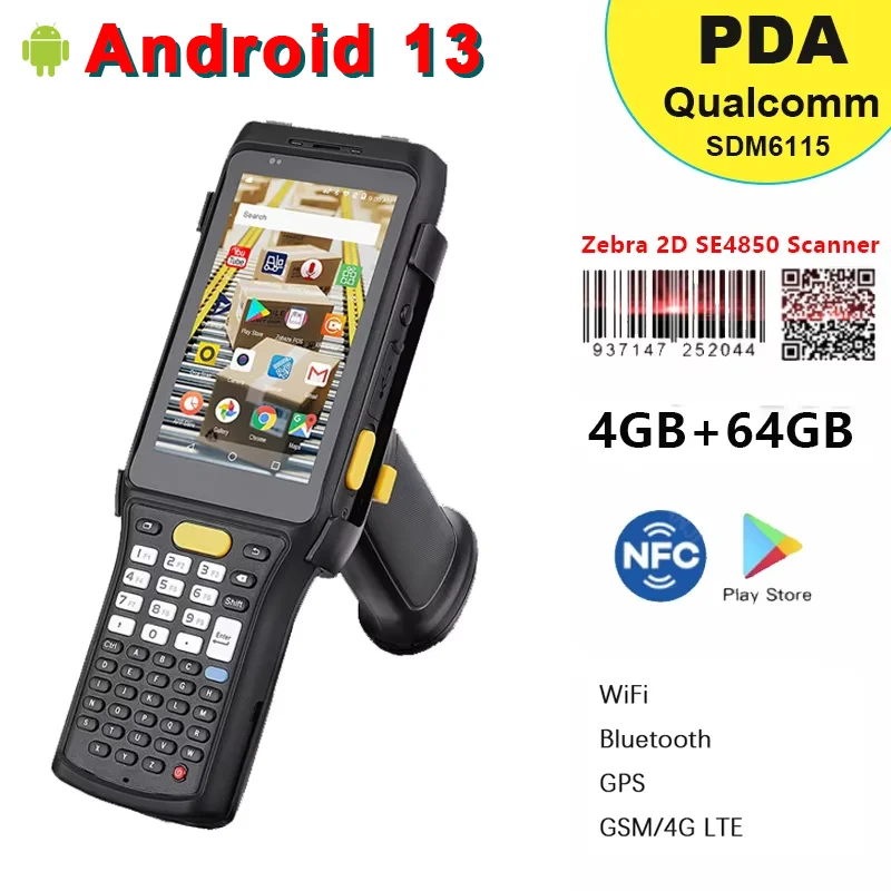 

Android PDA Zebra 4850 Long Range Scanner 4G RAM 64G ROM 47 Key Pistol Grip NFC 4G WIFI BT GPS Camera Chainway C61