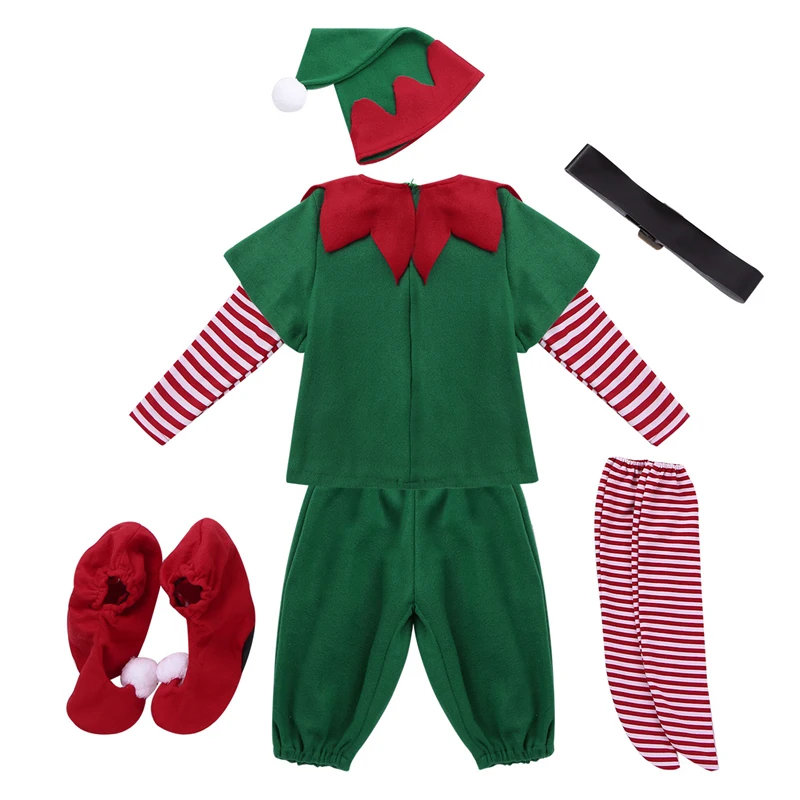 Parent Children Cosplay Chrismas Elf Costumes Outfits with Hat Shoe Covers Christmas Eve New Year Party Dress Up Clothes