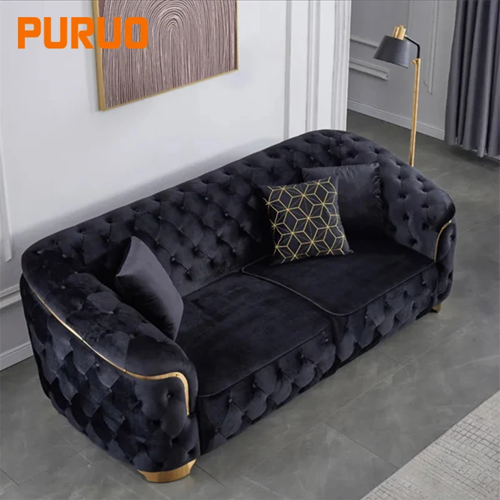 

Профешанная мебель, оптовая продажа, бархатный диван, комплект из ткани из микрофибры, диван для гостиной, роскошный современный диван из черного золота