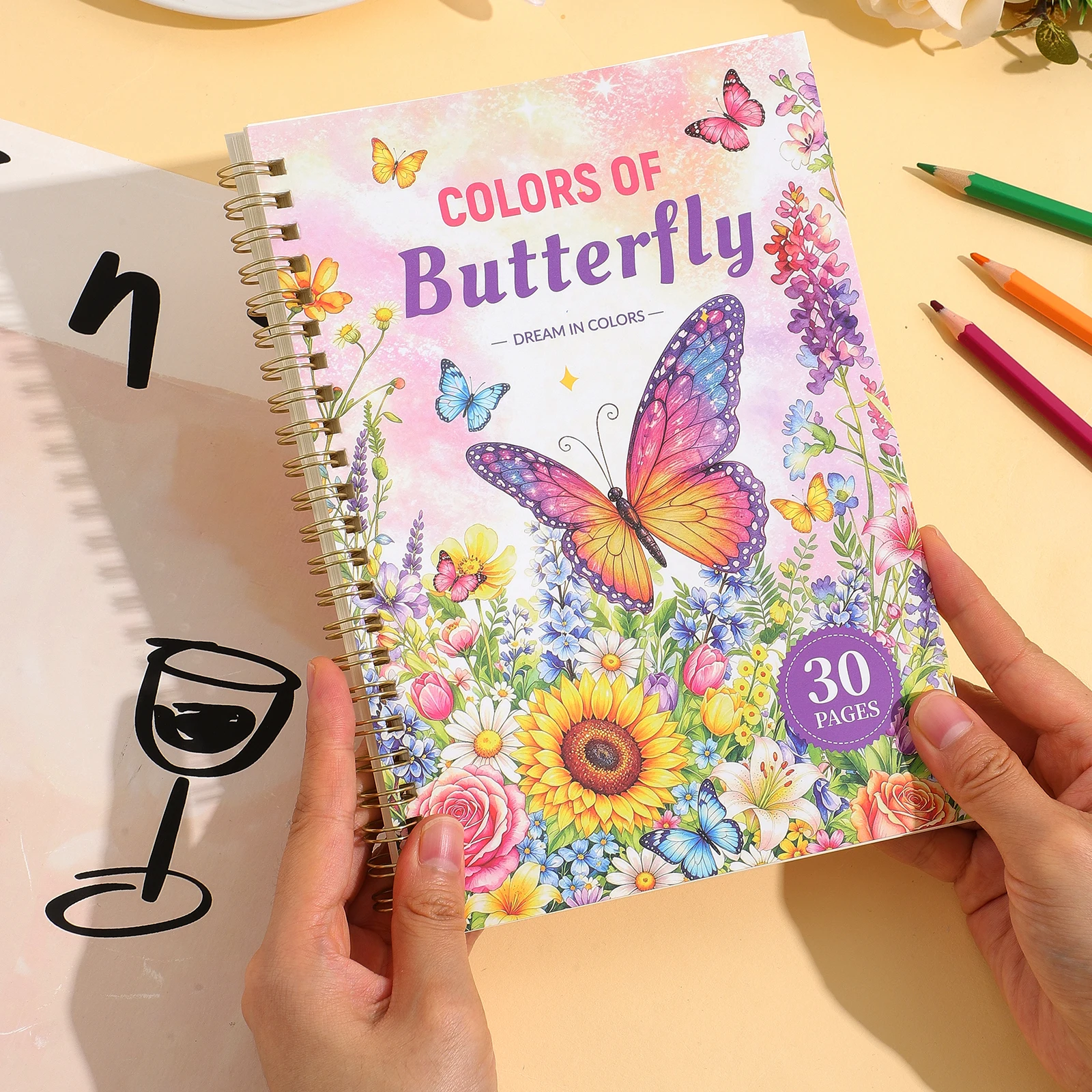30 Sheets Butterfly and Flower Coloring Book 3D Butterfly Designs One-Side Printed Pages for Relaxation Stress Relief Doodling
