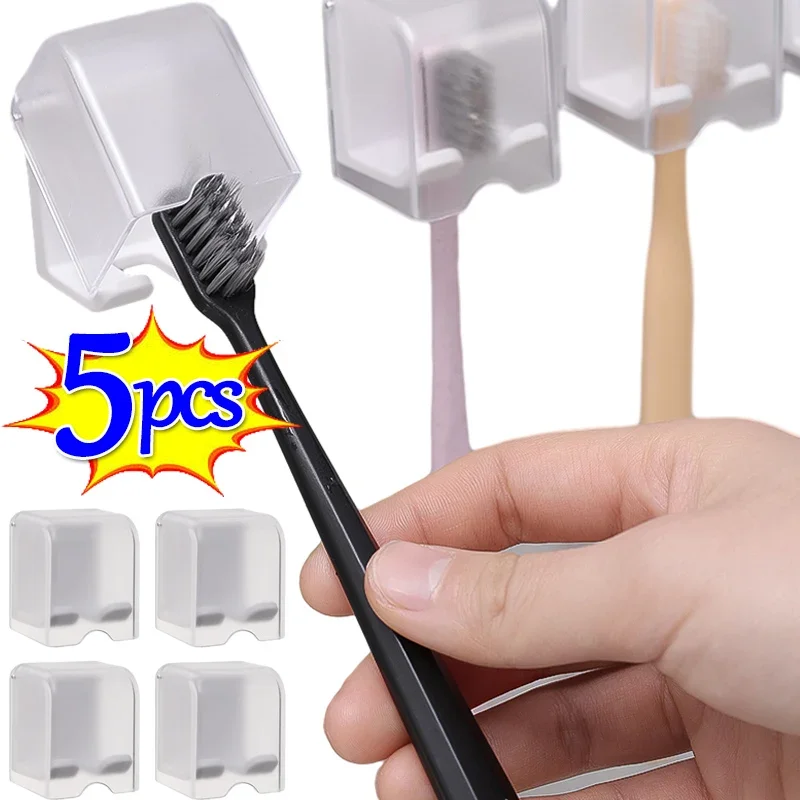 1/5PCS Toothbrush Holder with Cover Punch-free Wall-mounted Toothbrush Holder Self-adhesive Bathroom Toothbrush Storage Rack