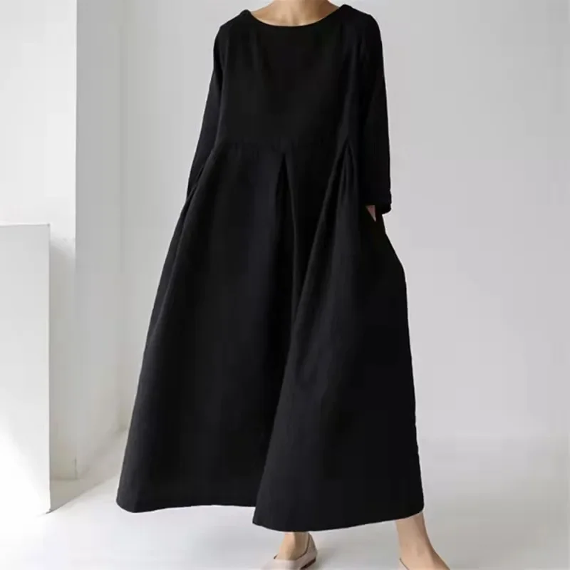 Women Eid Muslim Dress Abaya Ramadan Morocco Party Dresses Dubai Abayas Kaftan Vestidos Solid Casual O Neck Long Sleeve